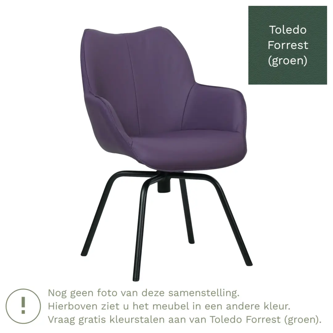 afbeelding van Leren draaibare eetkamerstoel Magic - Toledo Forrest (groen) - Spinpoot staal rond zwart