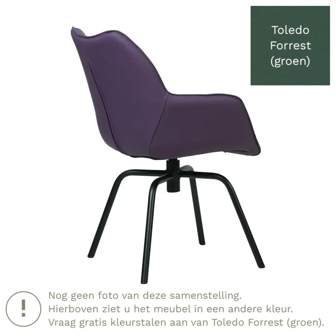 afbeelding van Leren draaibare eetkamerstoel Magic - Toledo Forrest (groen) - Spinpoot staal rond zwart