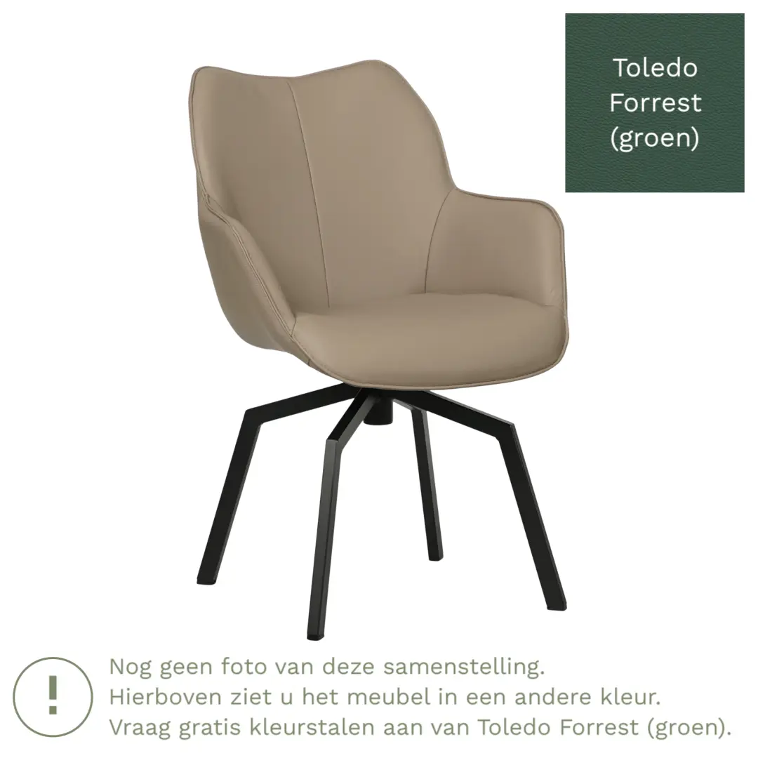afbeelding van Leren draaibare eetkamerstoel Magic - Toledo Forrest (groen) - Spinpoot staal vierkant zwart