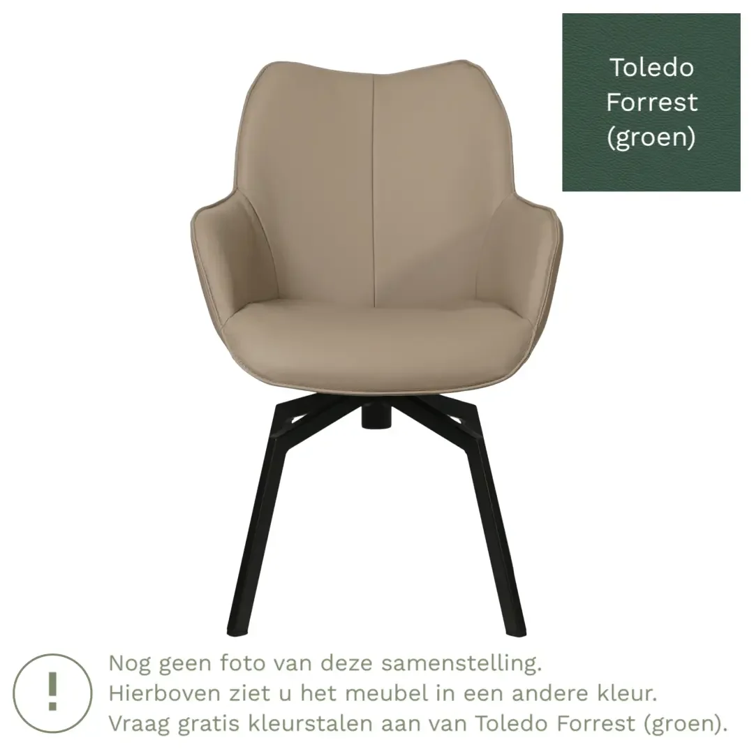 afbeelding van Leren draaibare eetkamerstoel Magic - Toledo Forrest (groen) - Spinpoot staal vierkant zwart