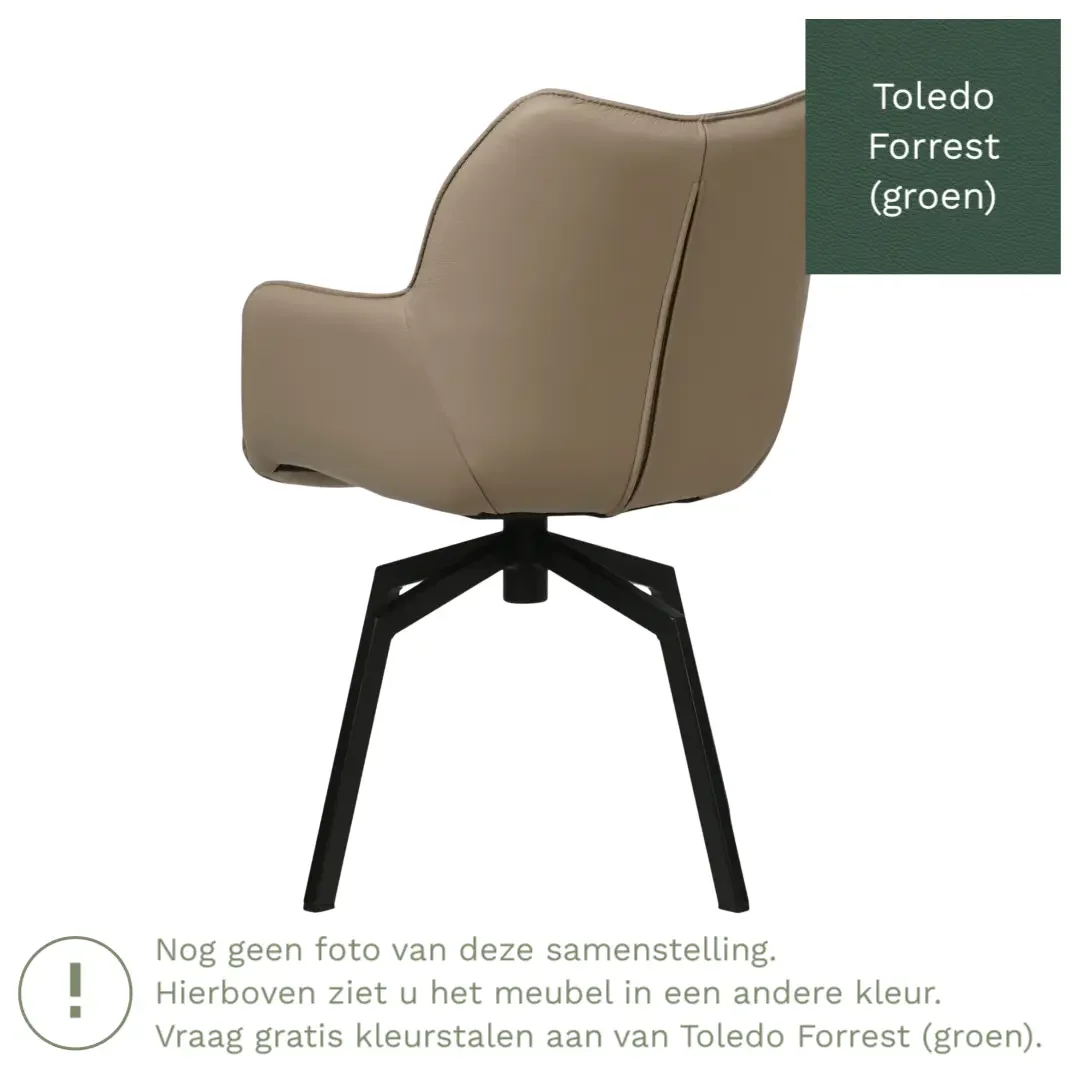 afbeelding van Leren draaibare eetkamerstoel Magic - Toledo Forrest (groen) - Spinpoot staal vierkant zwart