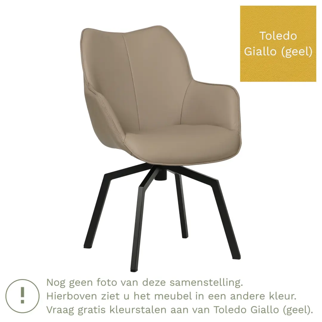 afbeelding van Leren draaibare eetkamerstoel Magic - Toledo Giallo (geel) - Spinpoot staal vierkant zwart