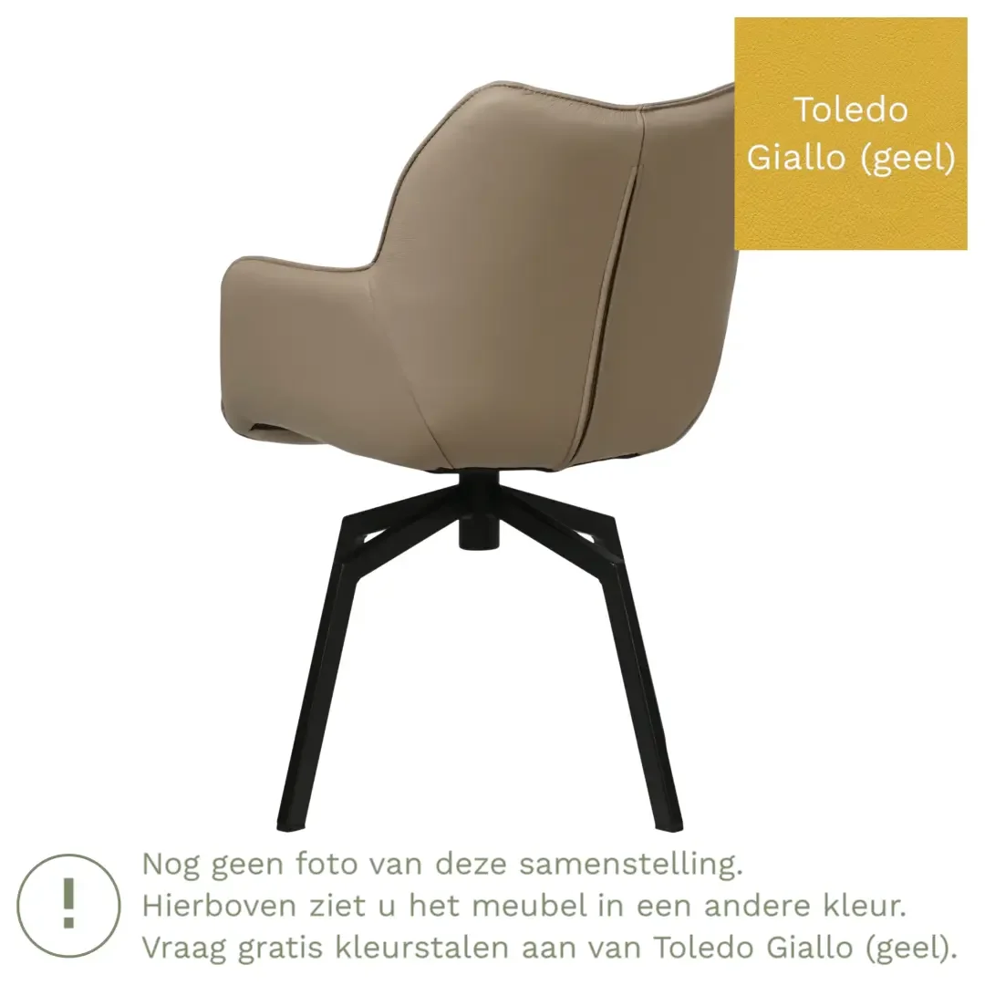 afbeelding van Leren draaibare eetkamerstoel Magic - Toledo Giallo (geel) - Spinpoot staal vierkant zwart