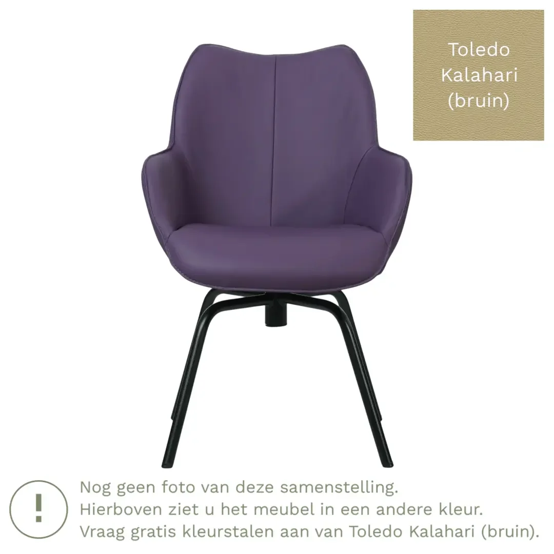 afbeelding van Leren draaibare eetkamerstoel Magic - Toledo Kalahari (bruin) - Spinpoot staal rond zwart