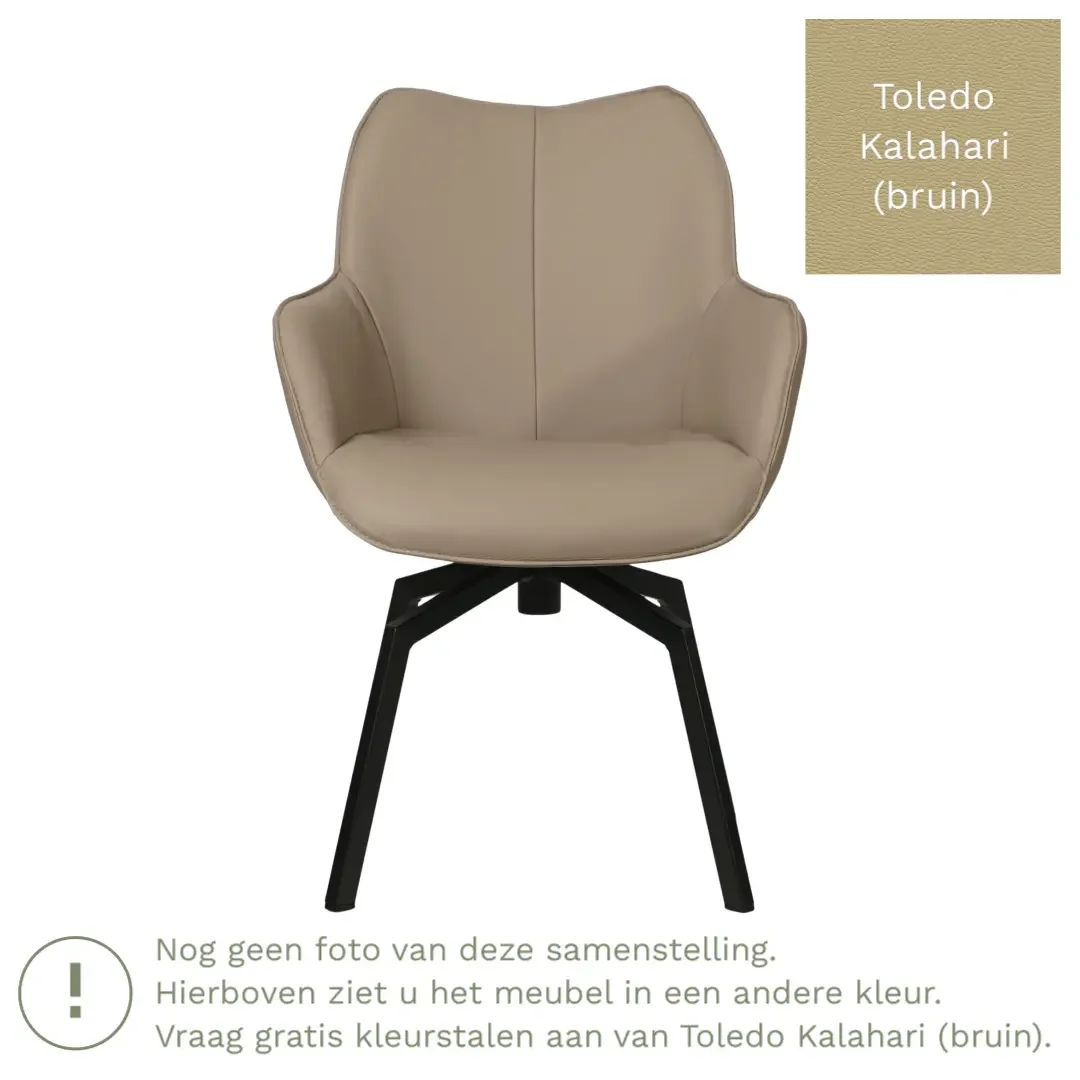 afbeelding van Leren draaibare eetkamerstoel Magic - Toledo Kalahari (bruin) - Spinpoot staal vierkant zwart