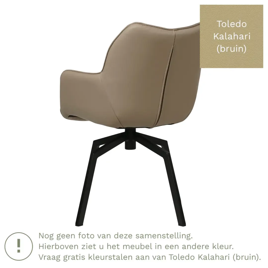 afbeelding van Leren draaibare eetkamerstoel Magic - Toledo Kalahari (bruin) - Spinpoot staal vierkant zwart