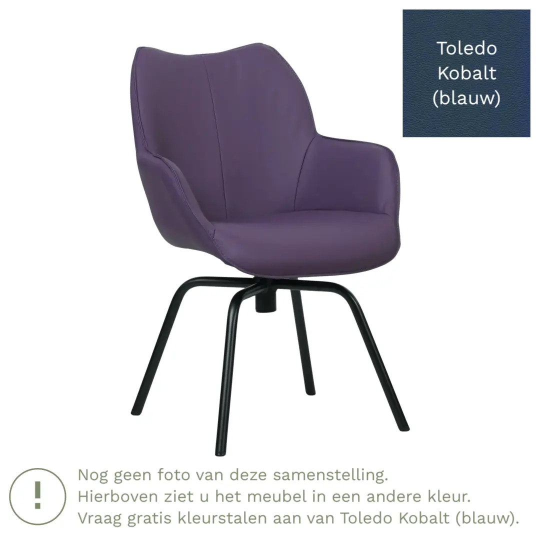 afbeelding van Leren draaibare eetkamerstoel Magic - Toledo Kobalt (blauw) - Spinpoot staal rond zwart