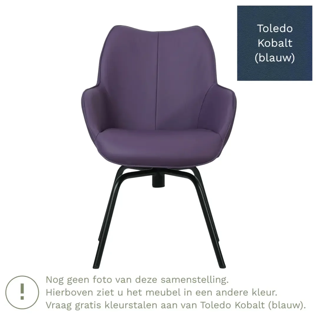 afbeelding van Leren draaibare eetkamerstoel Magic - Toledo Kobalt (blauw) - Spinpoot staal rond zwart