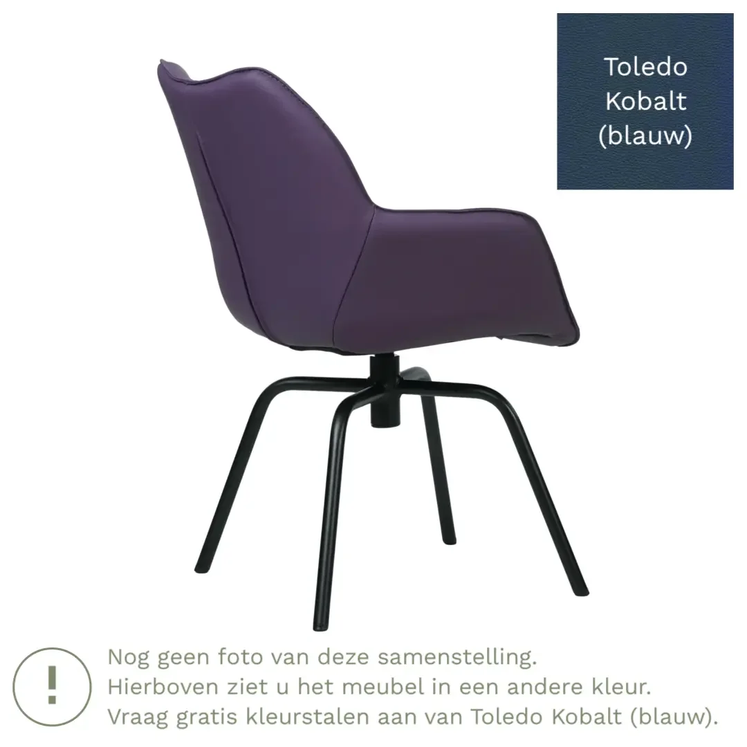 afbeelding van Leren draaibare eetkamerstoel Magic - Toledo Kobalt (blauw) - Spinpoot staal rond zwart