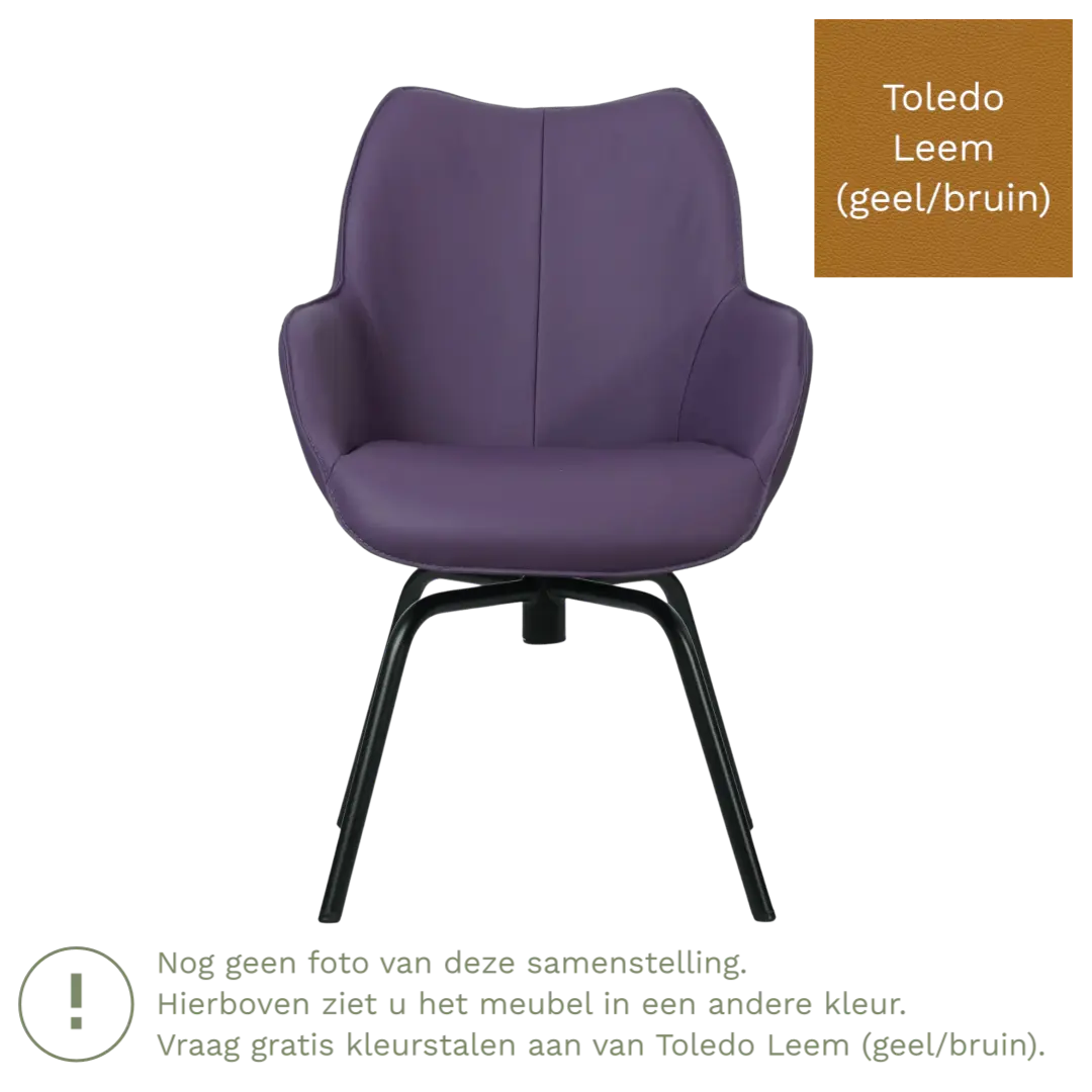 afbeelding van Leren draaibare eetkamerstoel Magic - Toledo Leem (geel/bruin) - Spinpoot staal rond zwart