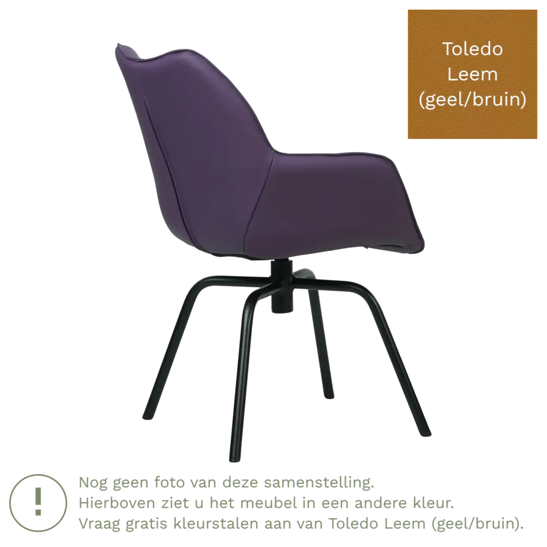 afbeelding van Leren draaibare eetkamerstoel Magic - Toledo Leem (geel/bruin) - Spinpoot staal rond zwart