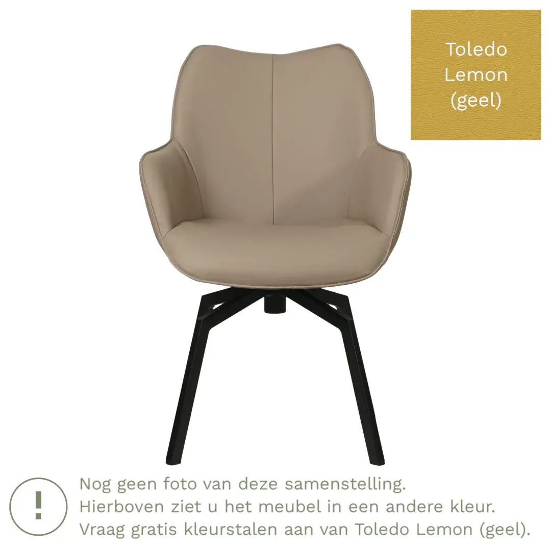 afbeelding van Leren draaibare eetkamerstoel Magic - Toledo Lemon (geel) - Spinpoot staal vierkant zwart