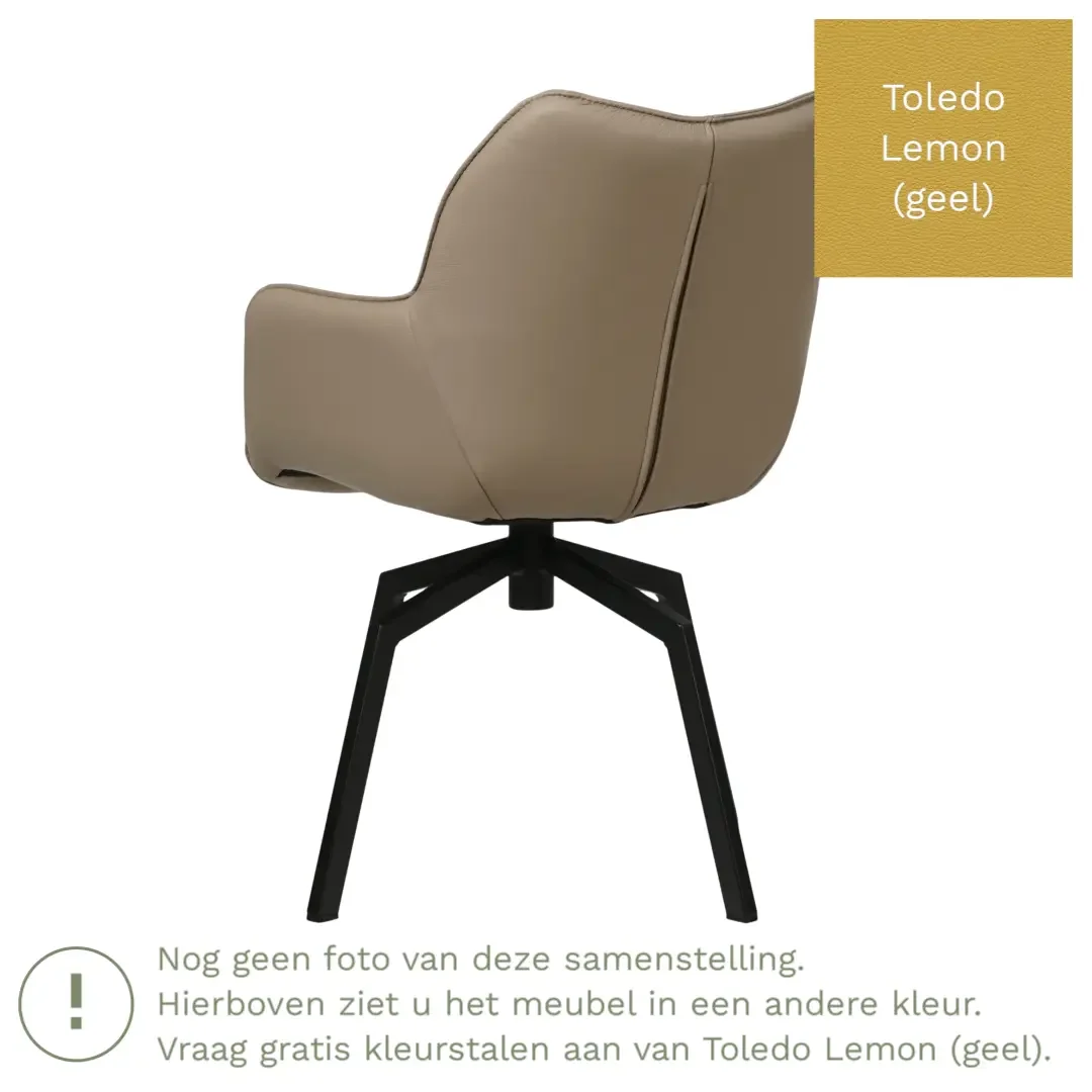 afbeelding van Leren draaibare eetkamerstoel Magic - Toledo Lemon (geel) - Spinpoot staal vierkant zwart
