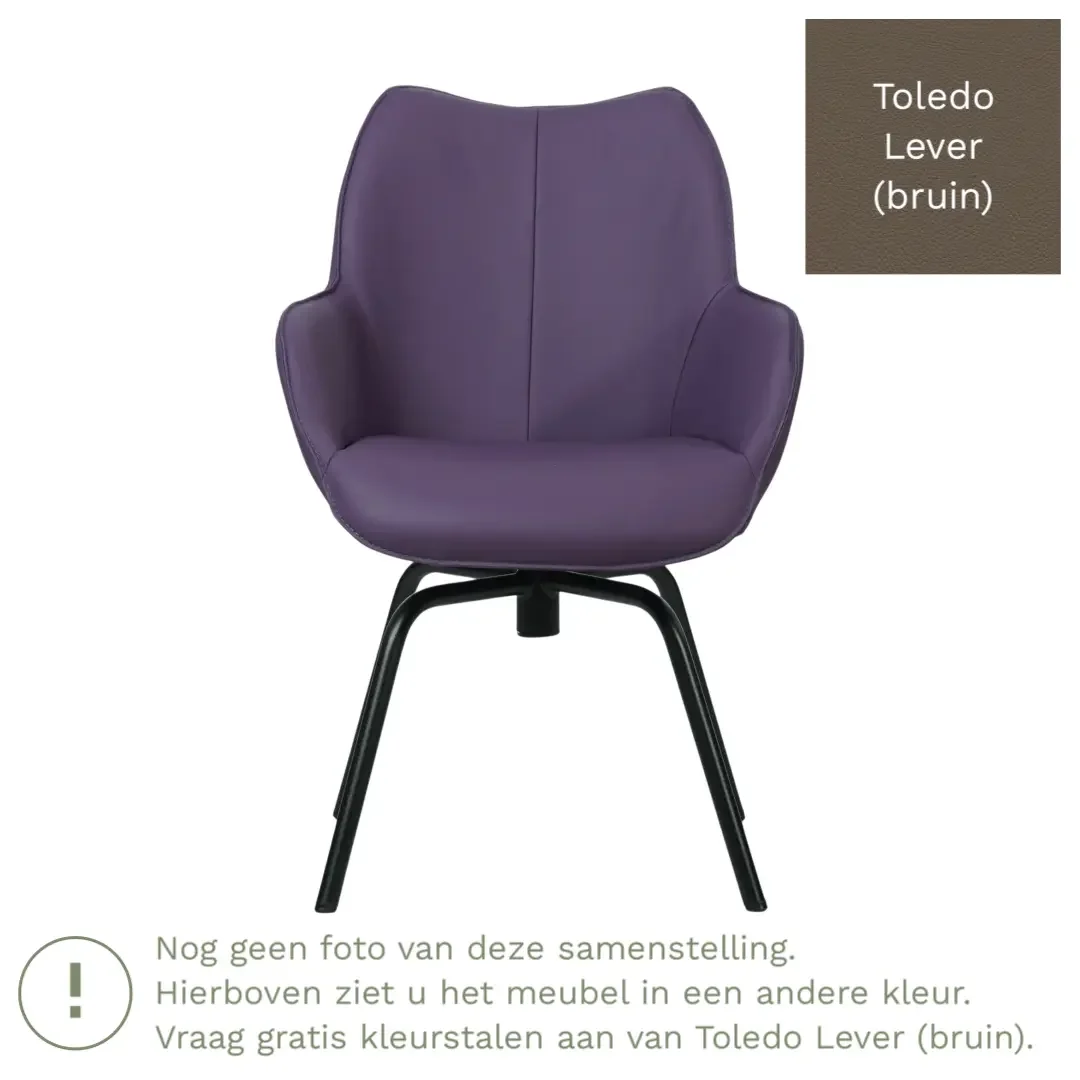 afbeelding van Leren draaibare eetkamerstoel Magic - Toledo Lever (bruin) - Spinpoot staal rond zwart