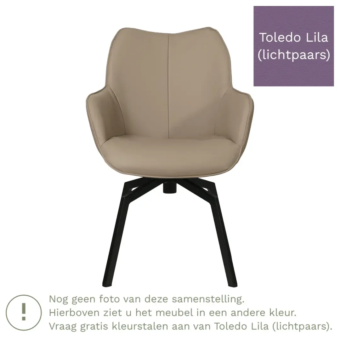 afbeelding van Leren draaibare eetkamerstoel Magic - Toledo Lila (lichtpaars) - Spinpoot staal vierkant zwart