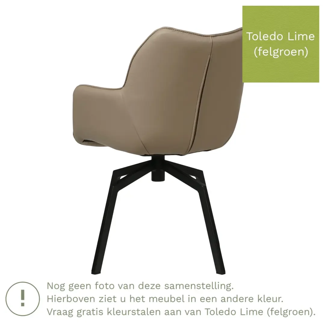 afbeelding van Leren draaibare eetkamerstoel Magic - Toledo Lime (felgroen) - Spinpoot staal vierkant zwart