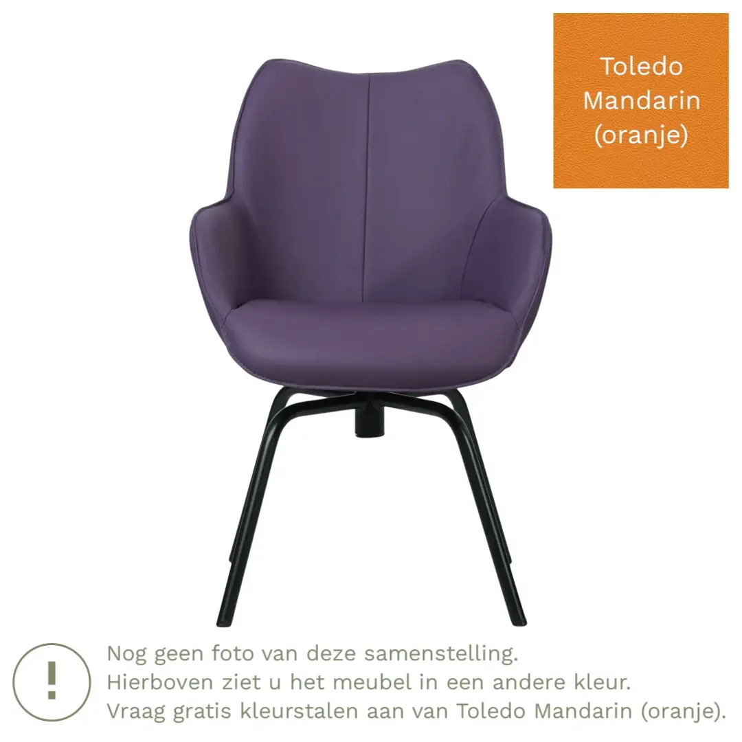 afbeelding van Leren draaibare eetkamerstoel Magic - Toledo Mandarin (oranje) - Spinpoot staal rond zwart