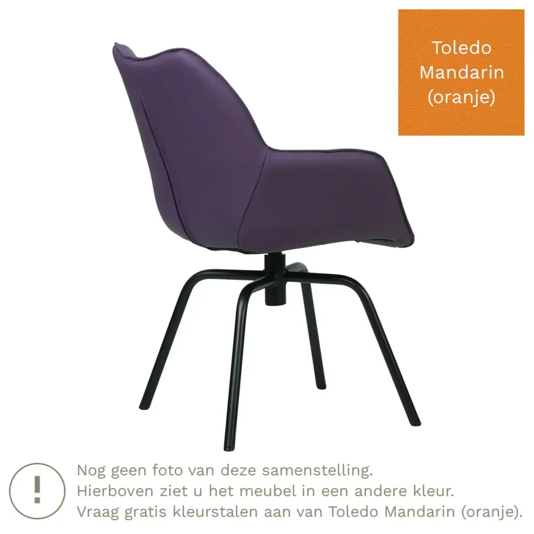 afbeelding van Leren draaibare eetkamerstoel Magic - Toledo Mandarin (oranje) - Spinpoot staal rond zwart