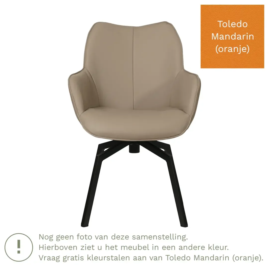 afbeelding van Leren draaibare eetkamerstoel Magic - Toledo Mandarin (oranje) - Spinpoot staal vierkant zwart