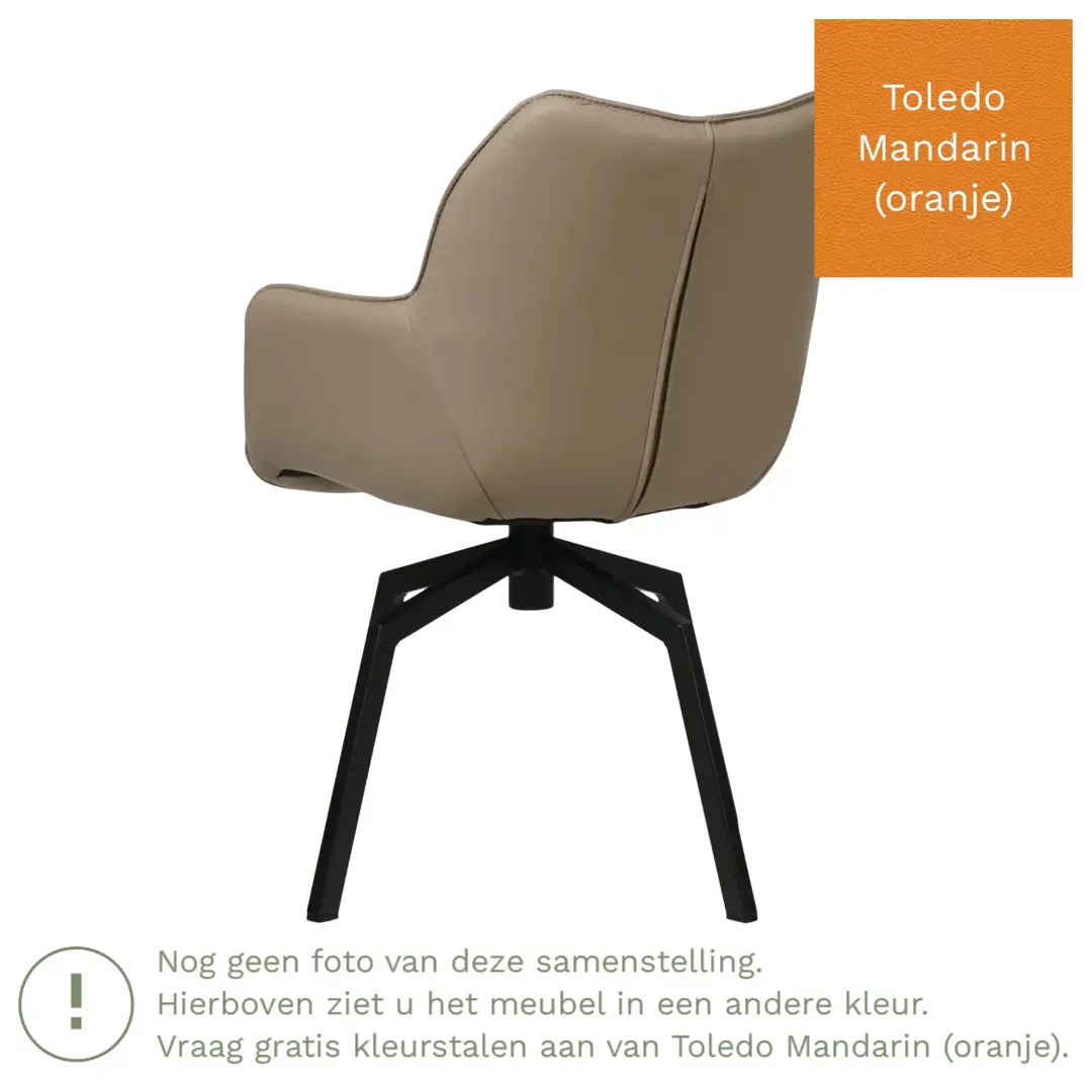 afbeelding van Leren draaibare eetkamerstoel Magic - Toledo Mandarin (oranje) - Spinpoot staal vierkant zwart