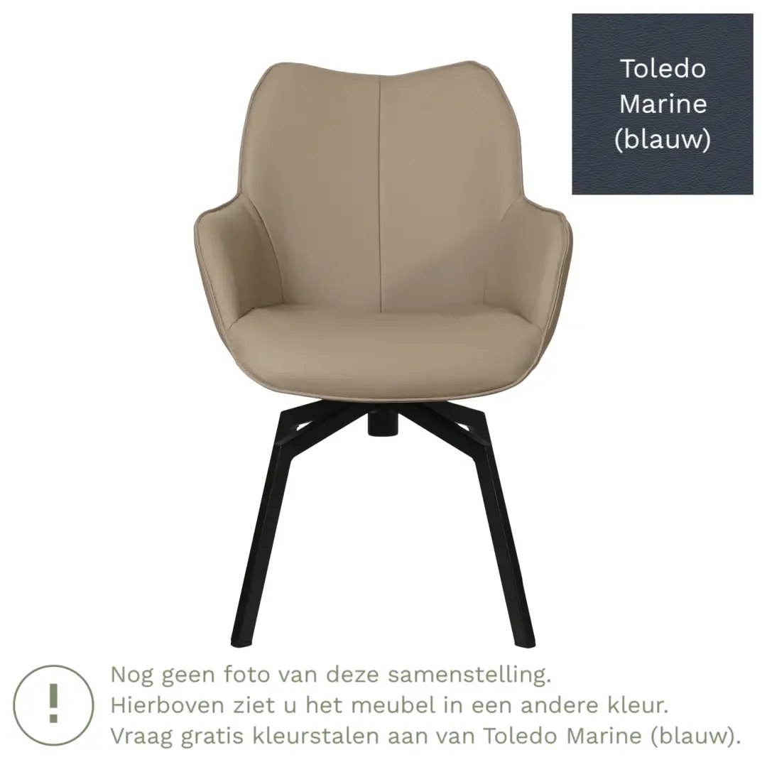 afbeelding van Leren draaibare eetkamerstoel Magic - Toledo Marine (blauw) - Spinpoot staal vierkant zwart