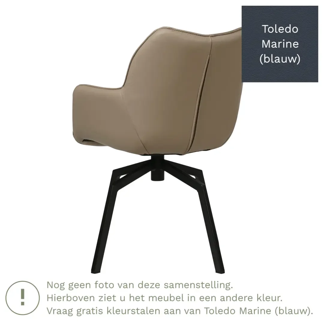 afbeelding van Leren draaibare eetkamerstoel Magic - Toledo Marine (blauw) - Spinpoot staal vierkant zwart