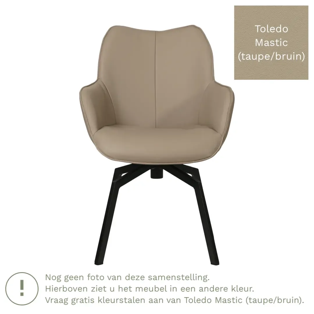 afbeelding van Leren draaibare eetkamerstoel Magic - Toledo Mastic (taupe/bruin) - Spinpoot staal vierkant zwart