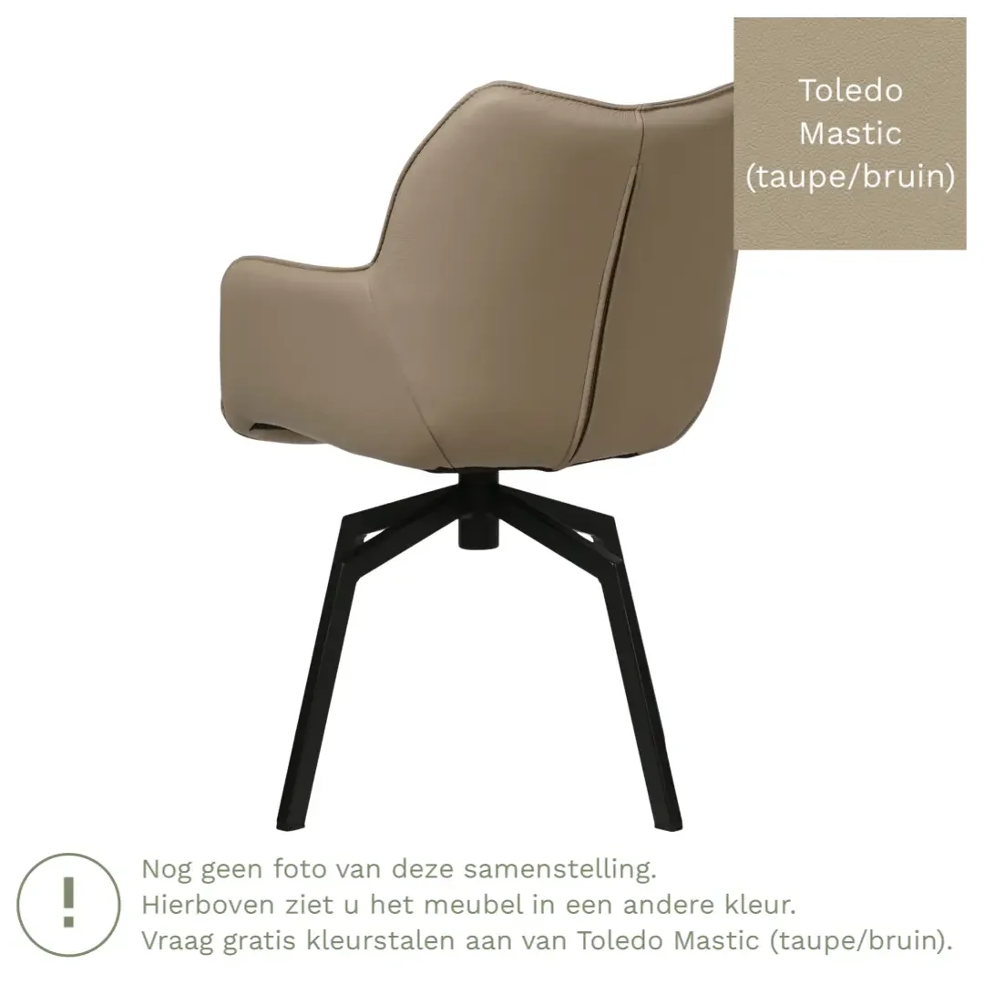 afbeelding van Leren draaibare eetkamerstoel Magic - Toledo Mastic (taupe/bruin) - Spinpoot staal vierkant zwart