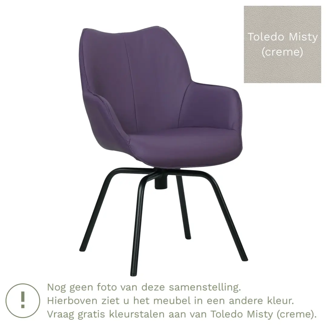 afbeelding van Leren draaibare eetkamerstoel Magic - Toledo Misty (crème) - Spinpoot staal rond zwart