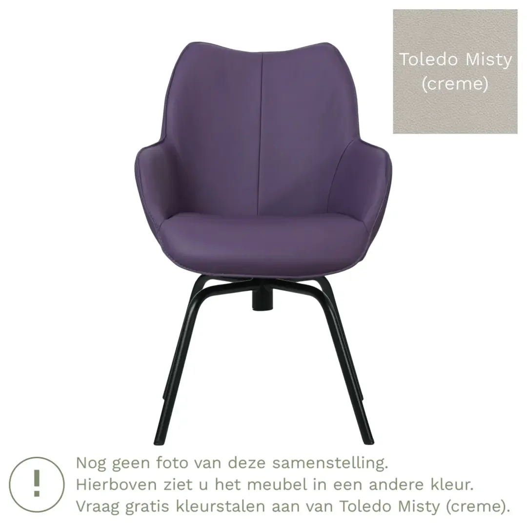 afbeelding van Leren draaibare eetkamerstoel Magic - Toledo Misty (crème) - Spinpoot staal rond zwart