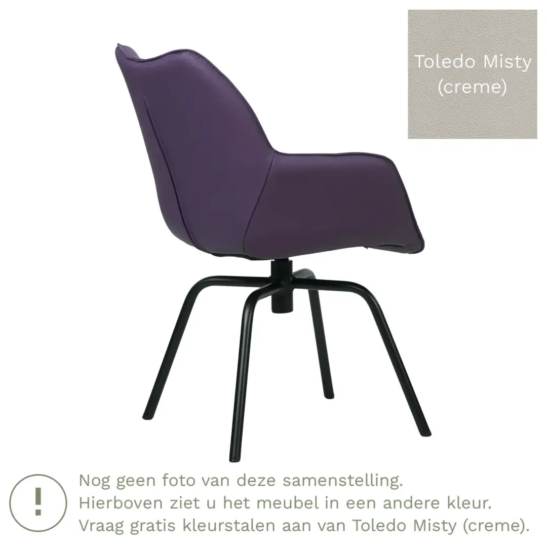 afbeelding van Leren draaibare eetkamerstoel Magic - Toledo Misty (crème) - Spinpoot staal rond zwart
