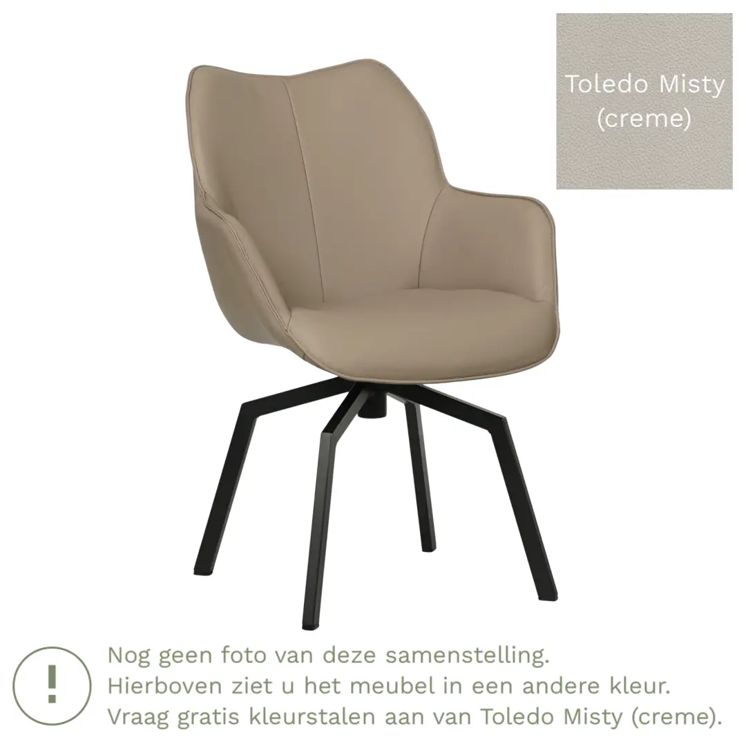 afbeelding van Leren draaibare eetkamerstoel Magic - Toledo Misty (crème) - Spinpoot staal vierkant zwart