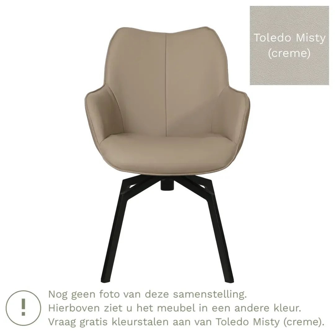 afbeelding van Leren draaibare eetkamerstoel Magic - Toledo Misty (crème) - Spinpoot staal vierkant zwart