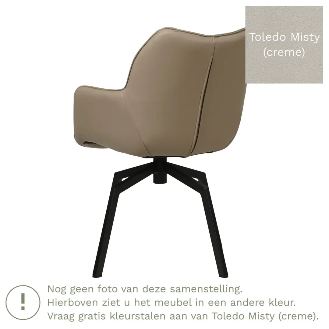 afbeelding van Leren draaibare eetkamerstoel Magic - Toledo Misty (crème) - Spinpoot staal vierkant zwart