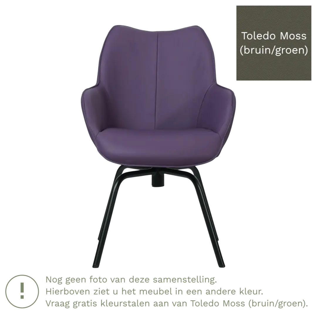 afbeelding van Leren draaibare eetkamerstoel Magic - Toledo Moss (bruin/groen) - Spinpoot staal rond zwart