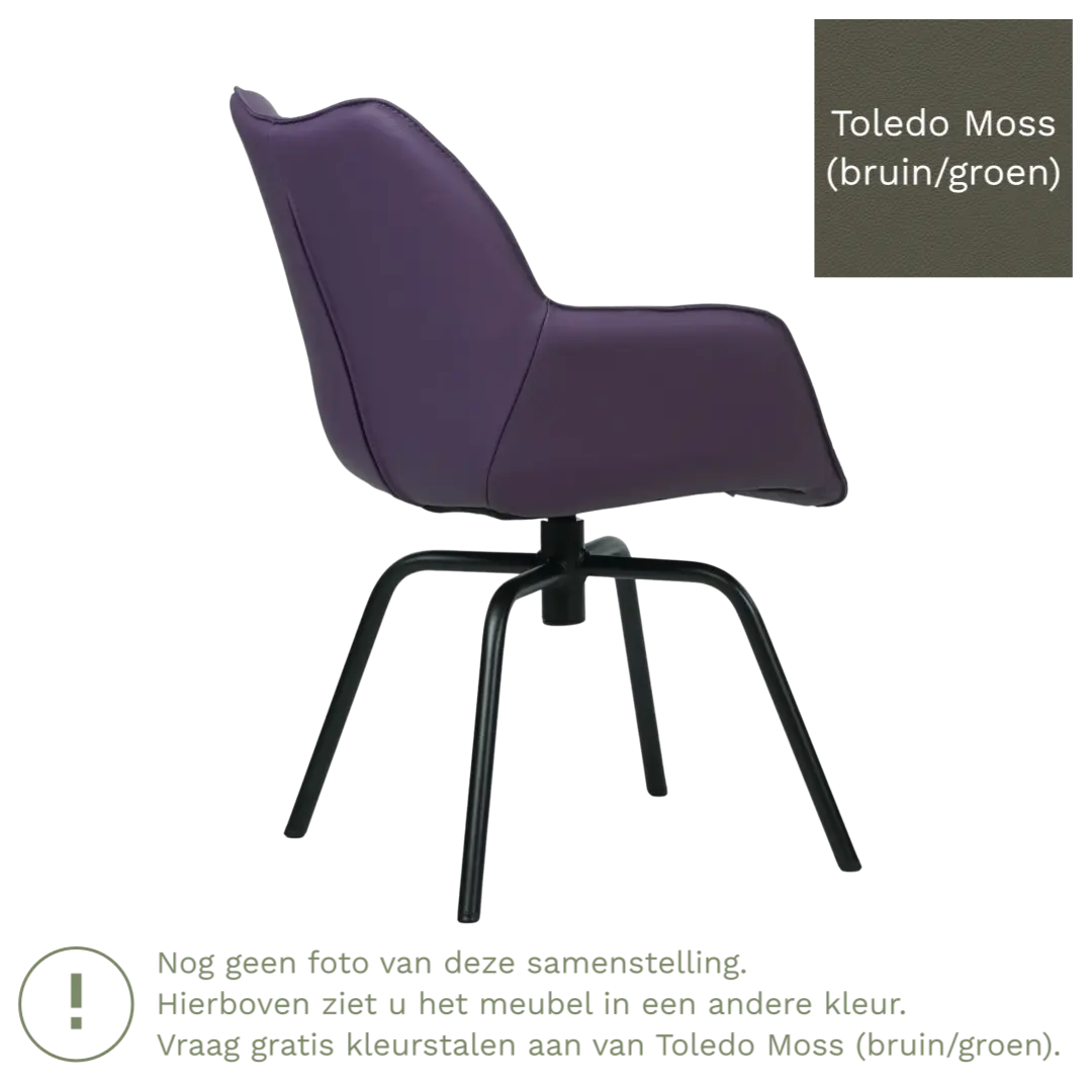 afbeelding van Leren draaibare eetkamerstoel Magic - Toledo Moss (bruin/groen) - Spinpoot staal rond zwart