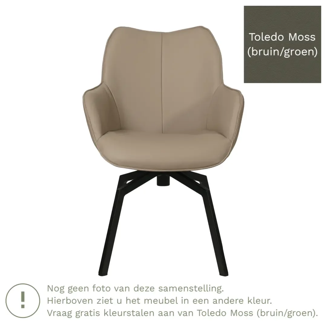 afbeelding van Leren draaibare eetkamerstoel Magic - Toledo Moss (bruin/groen) - Spinpoot staal vierkant zwart