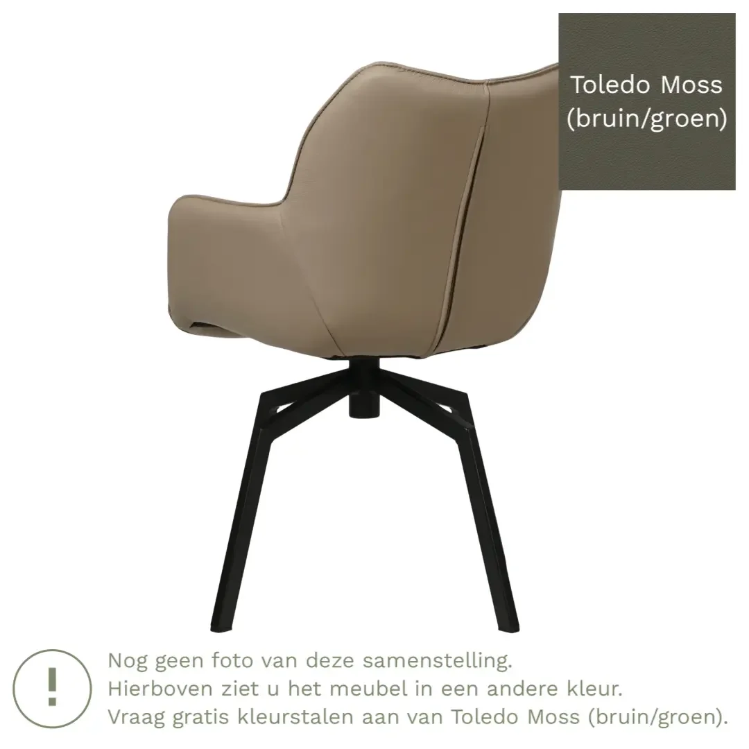 afbeelding van Leren draaibare eetkamerstoel Magic - Toledo Moss (bruin/groen) - Spinpoot staal vierkant zwart