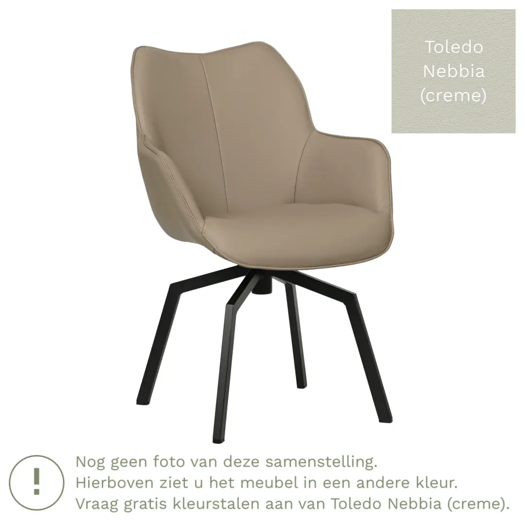 afbeelding van Leren draaibare eetkamerstoel Magic - Toledo Nebbia (crème) - Spinpoot staal vierkant zwart