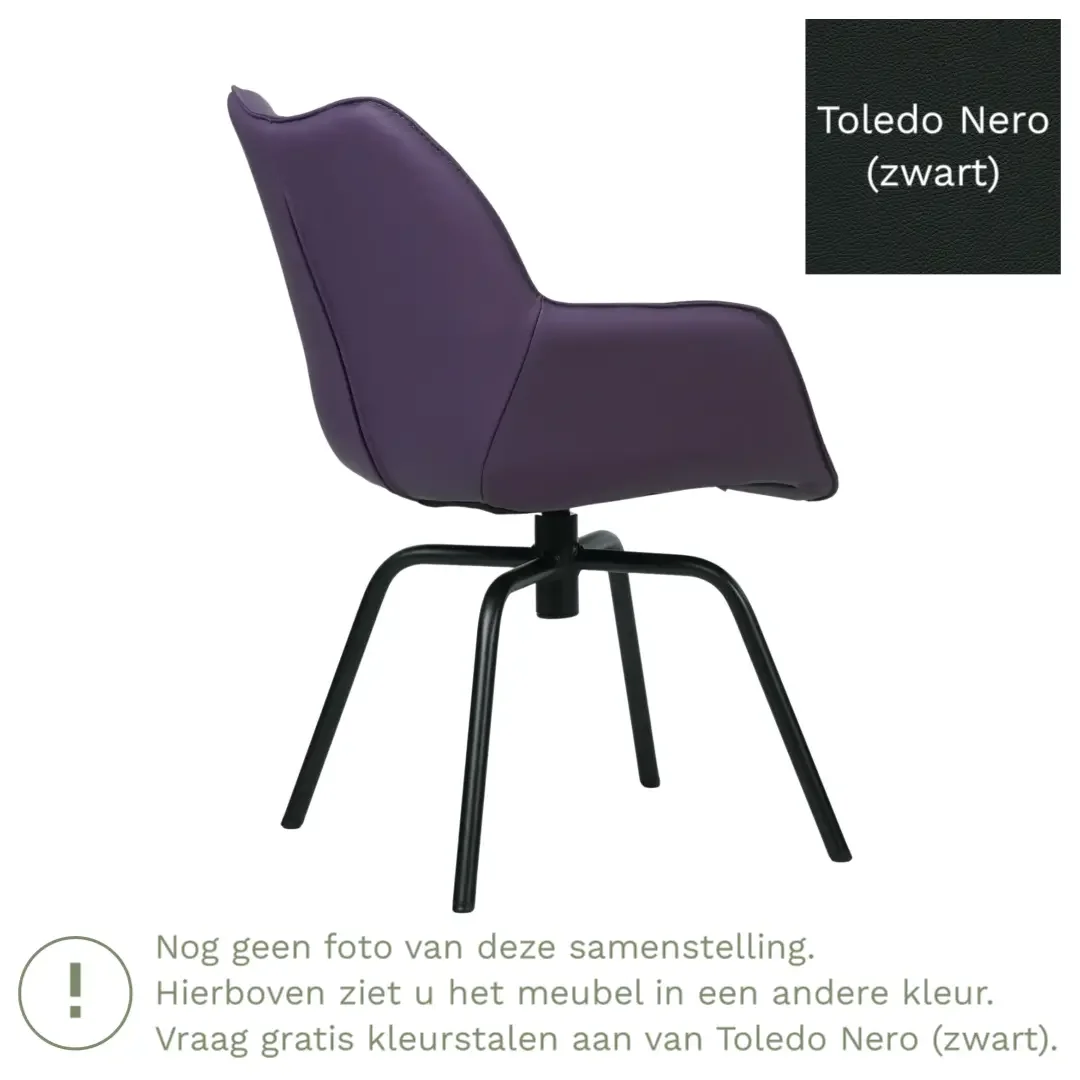 afbeelding van Leren draaibare eetkamerstoel Magic - Toledo Nero (zwart) - Spinpoot staal rond zwart