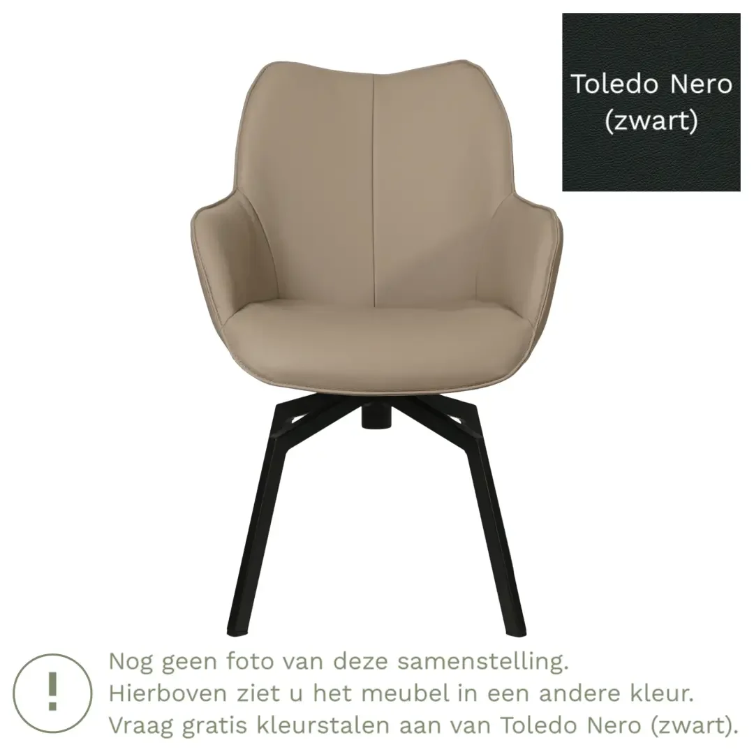 afbeelding van Leren draaibare eetkamerstoel Magic - Toledo Nero (zwart) - Spinpoot staal vierkant zwart