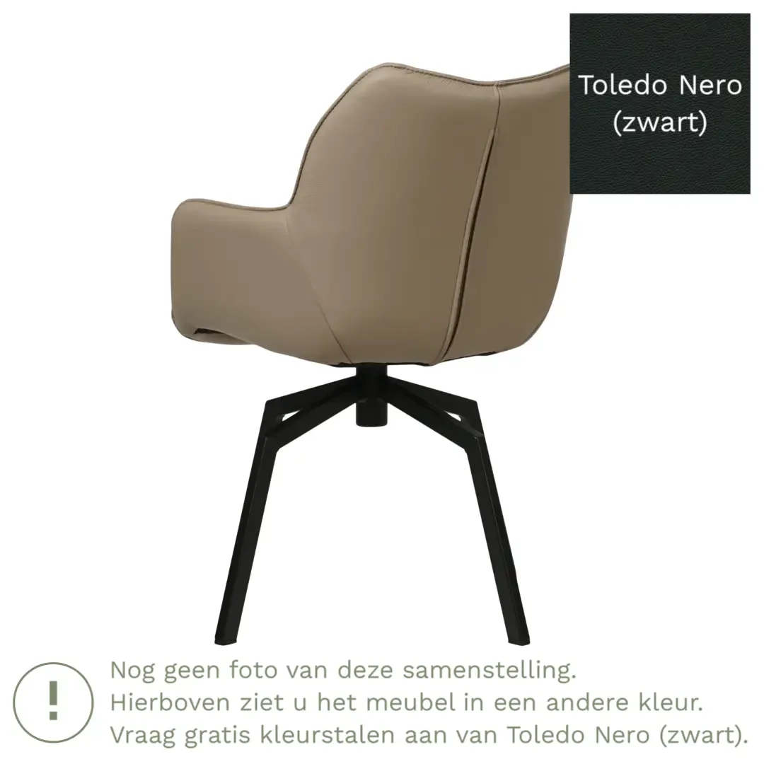 afbeelding van Leren draaibare eetkamerstoel Magic - Toledo Nero (zwart) - Spinpoot staal vierkant zwart