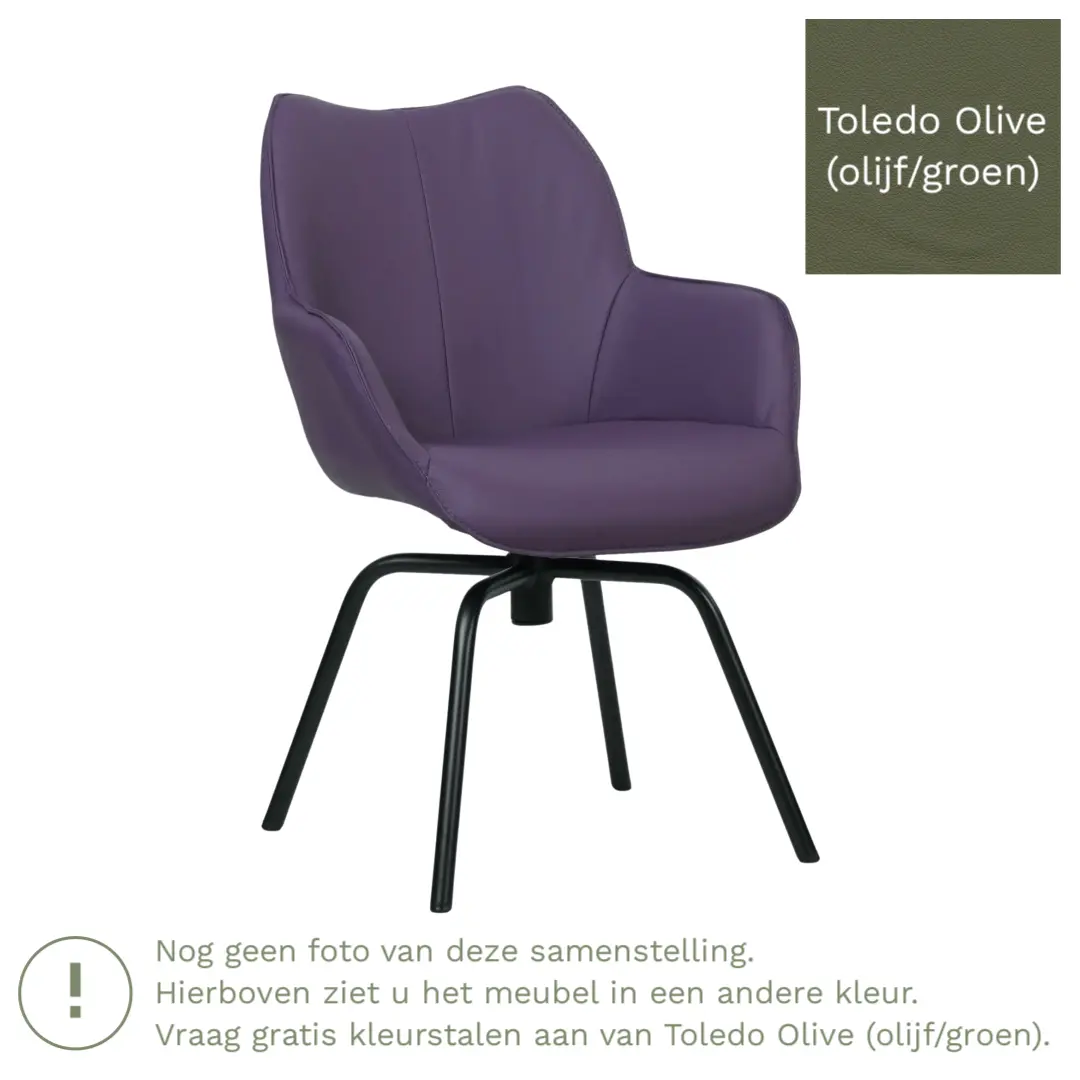 afbeelding van Leren draaibare eetkamerstoel Magic - Toledo Olive (olijf/goen) - Spinpoot staal rond zwart