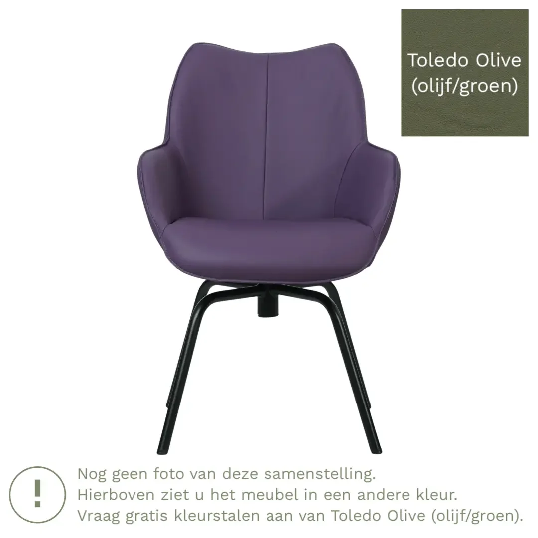 afbeelding van Leren draaibare eetkamerstoel Magic - Toledo Olive (olijf/goen) - Spinpoot staal rond zwart