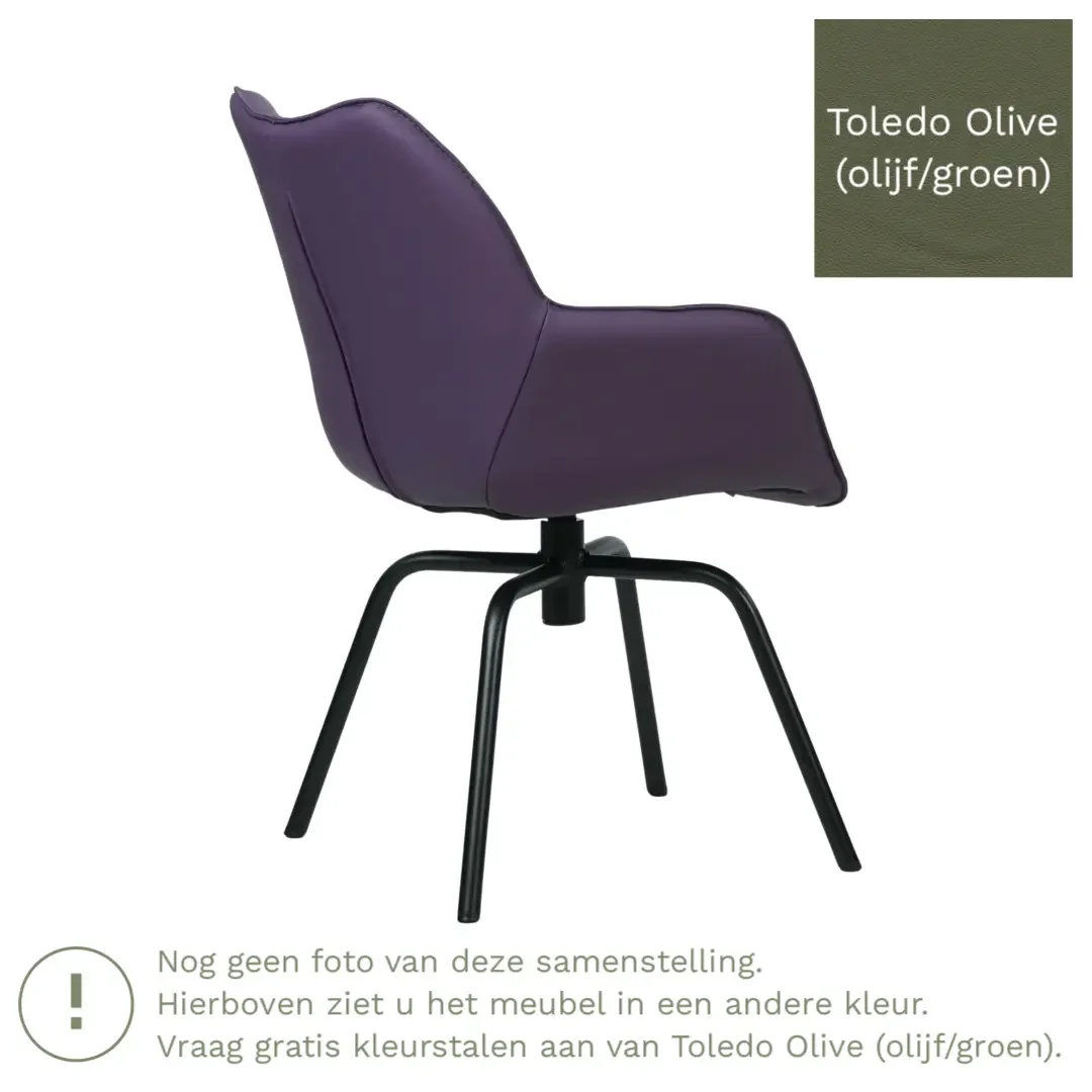 afbeelding van Leren draaibare eetkamerstoel Magic - Toledo Olive (olijf/goen) - Spinpoot staal rond zwart