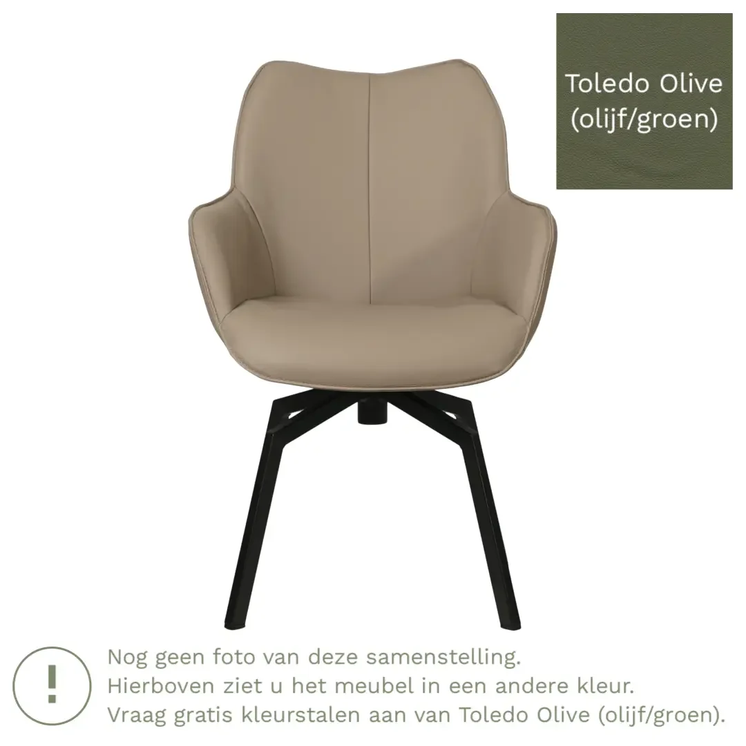 afbeelding van Leren draaibare eetkamerstoel Magic - Toledo Olive (olijf/goen) - Spinpoot staal vierkant zwart