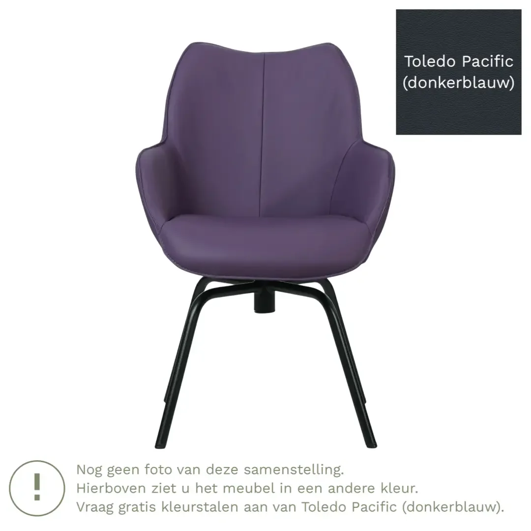 afbeelding van Leren draaibare eetkamerstoel Magic - Toledo Pacific (donkerblauw) - Spinpoot staal rond zwart