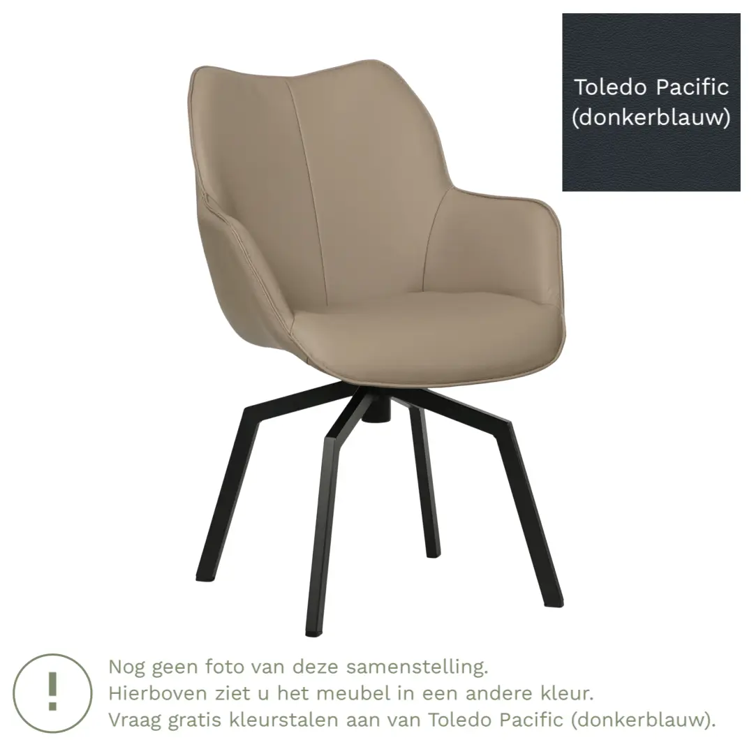 afbeelding van Leren draaibare eetkamerstoel Magic - Toledo Pacific (donkerblauw) - Spinpoot staal vierkant zwart