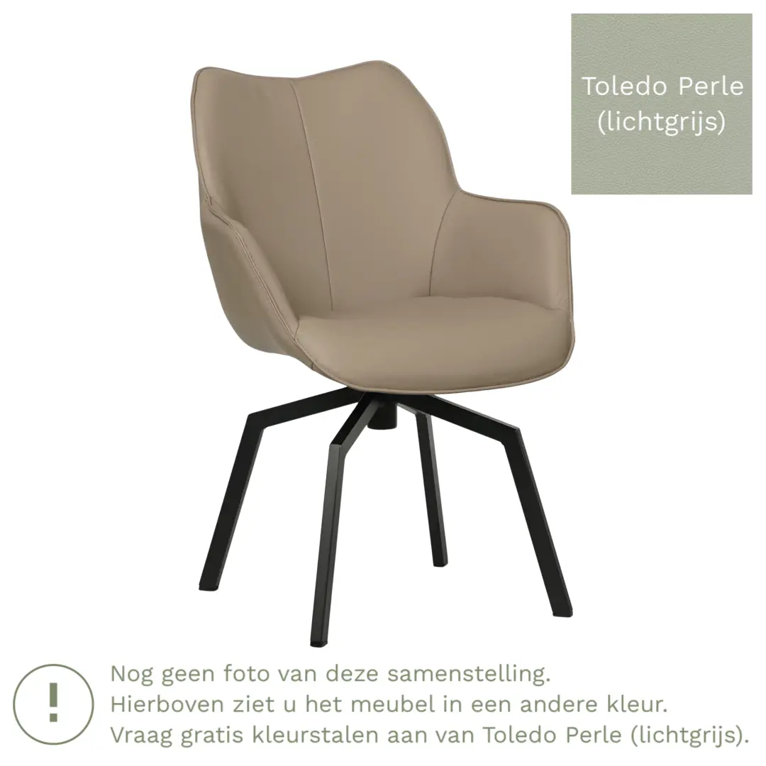 afbeelding van Leren draaibare eetkamerstoel Magic - Toledo Perle (lichtgrijs) - Spinpoot staal vierkant zwart