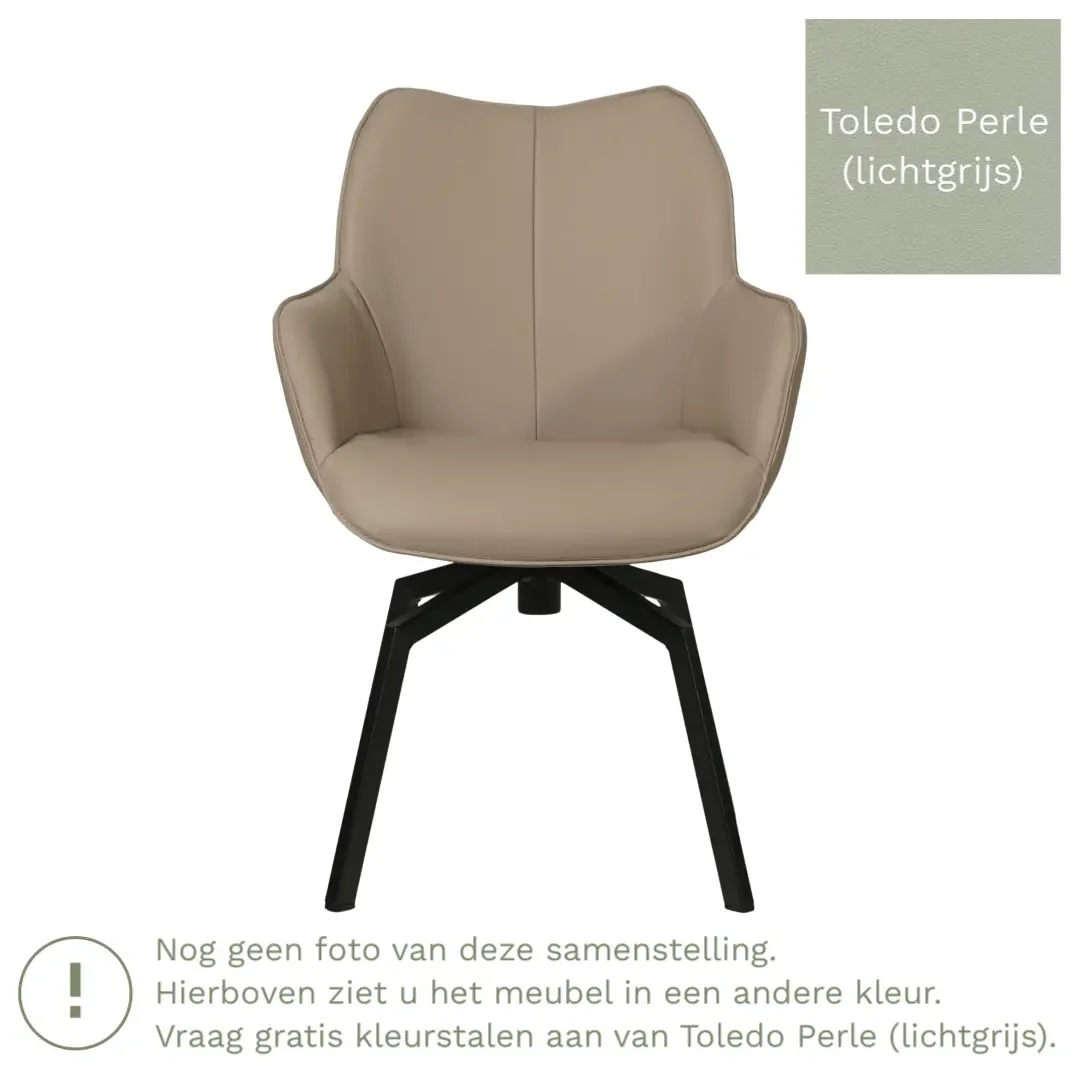 afbeelding van Leren draaibare eetkamerstoel Magic - Toledo Perle (lichtgrijs) - Spinpoot staal vierkant zwart